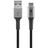 goobay USB-C naar USB-A textielkabel met metalen aansluitingen Grijs/zilver, 1 meter
