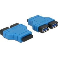 DeLOCK USB 3.0 pin Female > 2x USB-A adapter Blauw/zwart