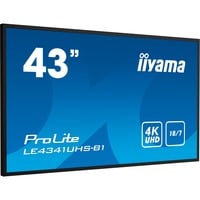 iiyama ProLite LE4341UHS-B1 43" 4K Ultra HD Public Display Hoogglans zwart, 4K UHD, VGA, HDMI, RS-232c, USB, LAN, Audio 
