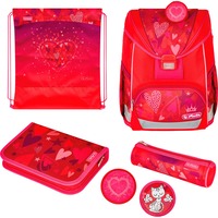 Herlitz UltraLight Plus Sweet Hearts set schooltas Rood/roze, inclusief sporttas, 2 buttons en 2 etuis