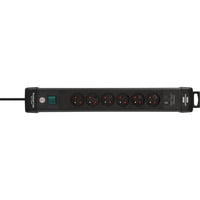 Brennenstuhl Premium-Line 6-voudige stekkerdoos met USB stekkerdoos Zwart, 6x stekker, 1x USB-A, 1x USB-C