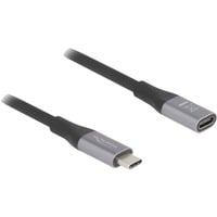 DeLOCK USB-C (male) naar USB-C (female) verlengkabel Zwart/zilver, 1 meter