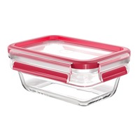Emsa CLIP & CLOSE glazen vershoudcontainer doos Transparant/rood, 0,45 liter