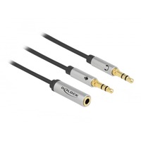 DeLOCK 1x 3,5 mm 4-Pin > 2x 3,5 mm 3-Pin headset adapter Zwart/zilver, 0,25 meter
