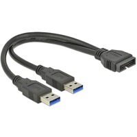DeLOCK USB 3.0 Pin header naar 2x USB 3.0 Type-A adapter Zwart, 25 cm