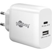 goobay 65W GaN USB-C PD Dual snellader Wit, 1x USB-C, 1x USB-A
