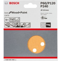 Bosch C470 Best for Wood and Paint,115mm schuurpapier 6 Stuks, 60 / 120 / 240 