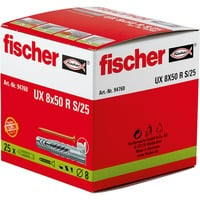 fischer Universeelplug UX 8 x 50 R S/25 met kraag en schroef Lichtgrijs, 25 stuks