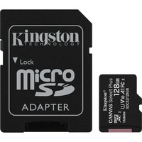 Kingston Canvas Select Plus microSD Card 128 GB geheugenkaart Zwart, SDCS2/128GB, Class 10 UHS-I A1, Incl. Adapter