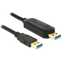 DeLOCK Data Link + KM Switch USB-A 3.2 Gen 1 naar USB-A 3.2 Gen 1 kabel Zwart, 1,5 meter