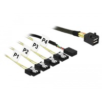 DeLOCK Interne MiniSAS-HD SFF-8643 naar 4x 7-pin SATA adapterkabel Zwart, 1 meter, met Sideband