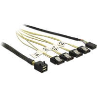 DeLOCK Mini SAS HD SFF-8643 + 8-pin sideband header naar 4x 7-pin SATA Reverse adapterkabel Zwart, 1 meter
