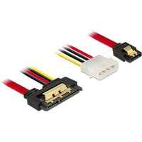 DeLOCK SATA 7 pin + Molex 4 pin power plug > SATA 22 pin recht adapter Zwart/rood, 85230, 0,3 meter