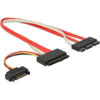 DeLOCK SATA Express 18-Pin plug + SATA Power > SATA Express 29-Pin plug adapter Grijs/rood, 0,3 meter