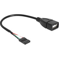 DeLOCK USB Pin header female > USB-A 2.0 female adapter Zwart, 0,2 meter
