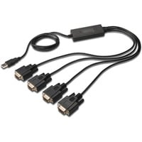 Digitus USB 2.0 > 4x RS232 kabel Zwart, 1,5 meter