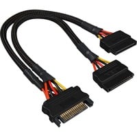 Sharkoon 15-pin SATA naar 2x 15-pin SATA Y-stroomsplitterkabel Zwart, 20 centimeter