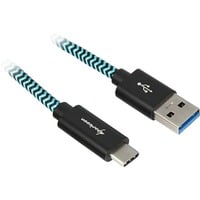 Sharkoon USB-A 3.2 Gen 2 naar USB-C 3.2 Gen 2 kabel Zwart/lichtblauw, 1 meter