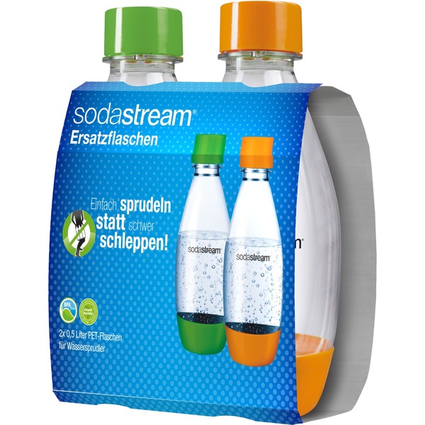 Sodastream PETfles 0,5 liter druppelvorm, duopack drinkfles Transparant, 1x oranje, 1x groen