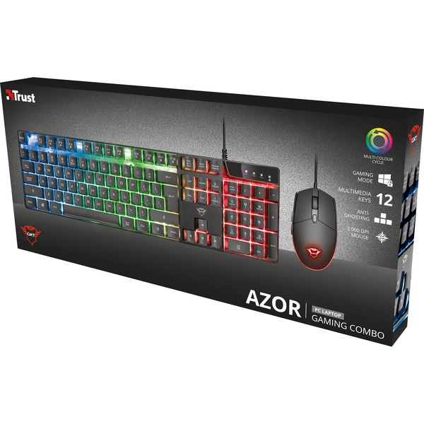 Trust GXT 838 Azor Keyboard and Mouse Set, desktopset Zwart, US layout