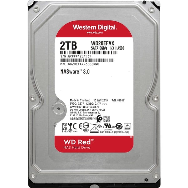 WD Red, 2 TB harde schijf SATA 600, WD20EFAX, 24/7, AF