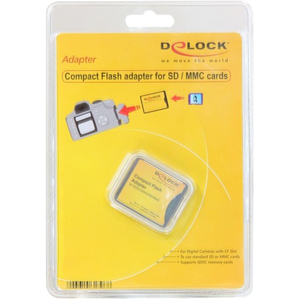 DeLOCK Compact Flash Adapter voor SD/MMC kaartlezer Zwart/geel, 61796