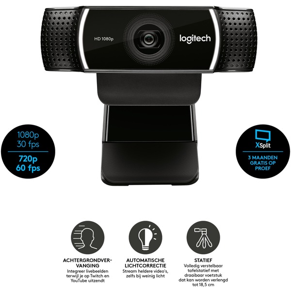 Logitech C922 Pro Stream Webcam Zwart