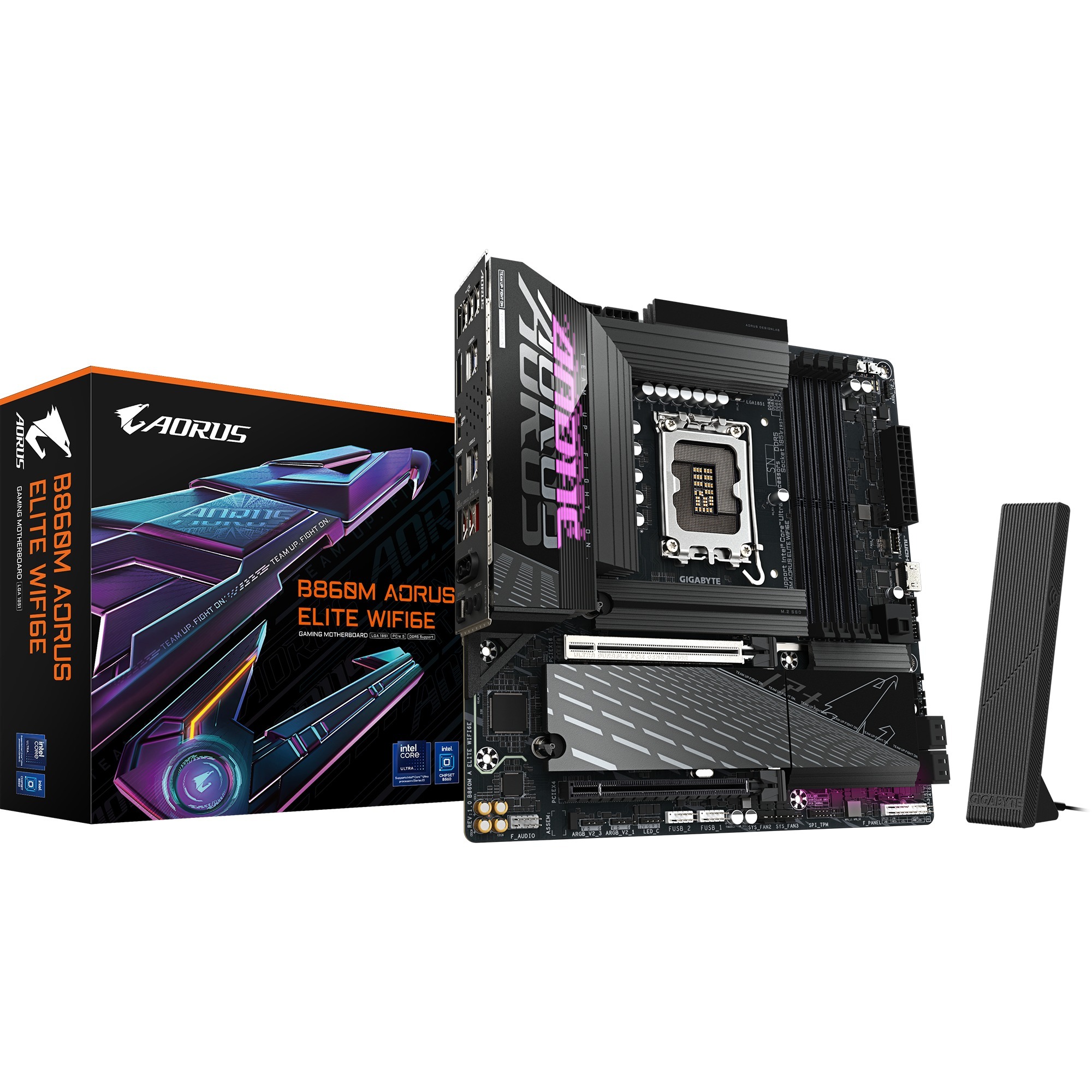 GIGABYTE B860M AORUS ELITE WIFI6E socket 1851 moederbord Zwart, RAID, 2,5Gb-LAN, Wi-Fi 6E, BT, Sound, µATX