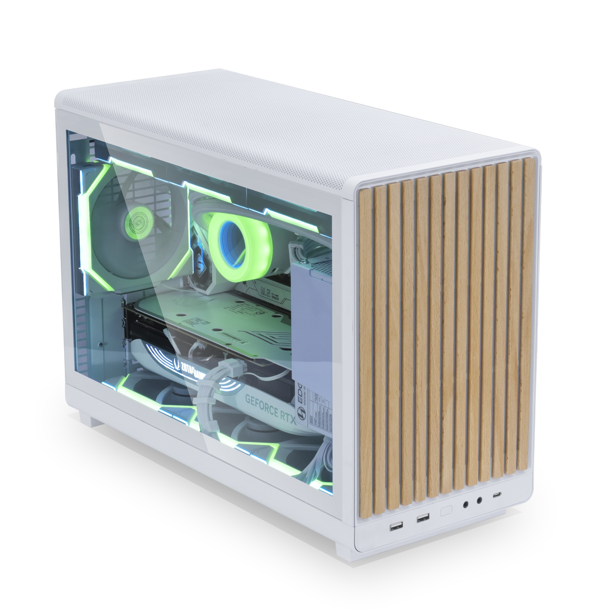 Lian Li A3-mATX White (Wood Edition) midi tower behuizing Wit/houtkleur | 2x USB-A | 1x USB-C